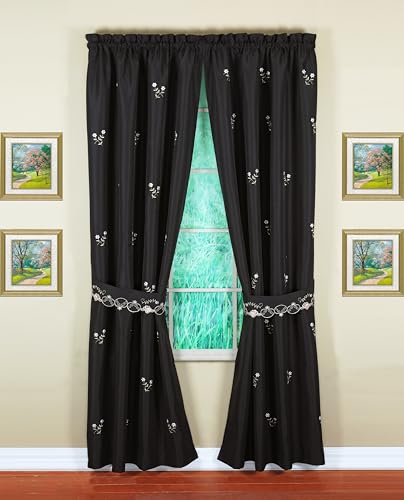 Today's Curtain Verona Reverse Embroidery Panel Pair and Tiebacks, 63", Black/Rose, 80" W X 63" L - color: Black/Rose, size: 80"W x 63"L (Pack of 1)