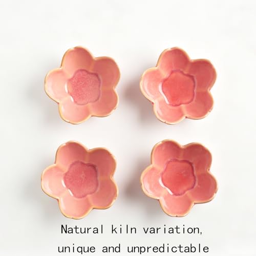 Flower Ceramic Jewelry Dish, Floral Ring Holder Tray - color: pink