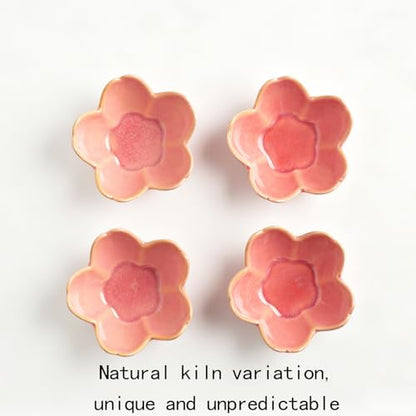 Flower Ceramic Jewelry Dish, Floral Ring Holder Tray - color: pink