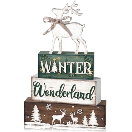 Yousoontic 4 Pcs Winter Woodland Reindeer Figurine, Rustic Farmhouse Decor - style: Wonderland