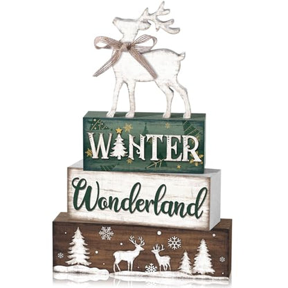 Yousoontic 4 Pcs Winter Woodland Reindeer Figurine, Rustic Farmhouse Decor - style: Wonderland