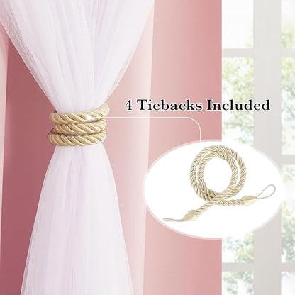 Blush Pink Blackout Curtains with White Sheer Overlay for Girls Bedroom - color: Blush Pink, size: 52"W x 72"L (Pack of 2)