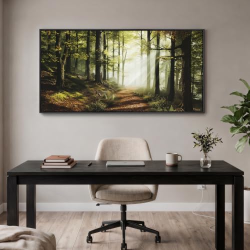 Framed Forest Landscape Photograph Wall Art for Living Room, 60x30 Inch - color: Green