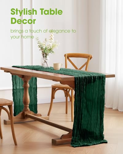Pureegg 2 Pack Cheesecloth Table Runner 120 Inch Emerald Green - color: Emerald Green, size: 120" - 2 Packs