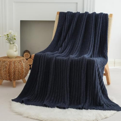 Battilo Navy Blue Throw Blanket for Couch, Cozy Knit Navy Throws, 60"x80" - color: Navy, size: 60"x80"