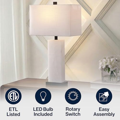 JONATHAN Y Tiggie 27" Alabaster Table Lamp, White Alabaster/Black - color: White Alabaster/Black