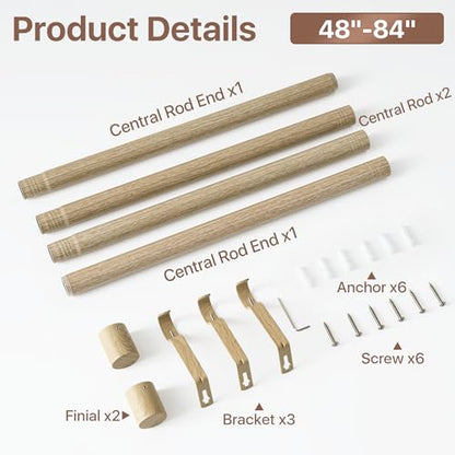 NICETOWN Adjustable Faux Wood Grain Metal Curtain Rod, Extendable Drapery Rod for Living Room Bedroom, Wood-Like Finish with Elegant Gold Metal Cylinder Finials, 48-84 Inches - color: Wood Grain & Gold, size: 48" to 84"
