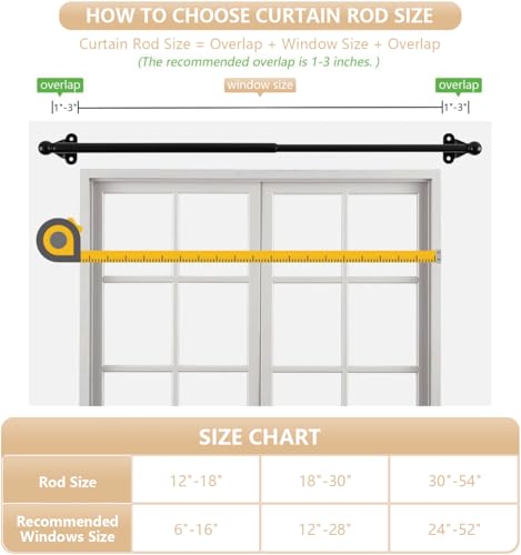 Cafe Curtain Rod 30-54 Inch, 1/2" Diameter, Door Curtain Rod, Black - color: Black, size: 30-54 Inch