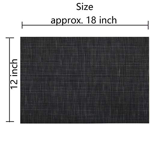 SHACOS Placemats Set of 6 Woven Vinyl Place Mats for Dining Table Wipe Clean Stain Resistant Table Mats Indoor Outdoor (6, Black) - color: Black, size: Set of 6