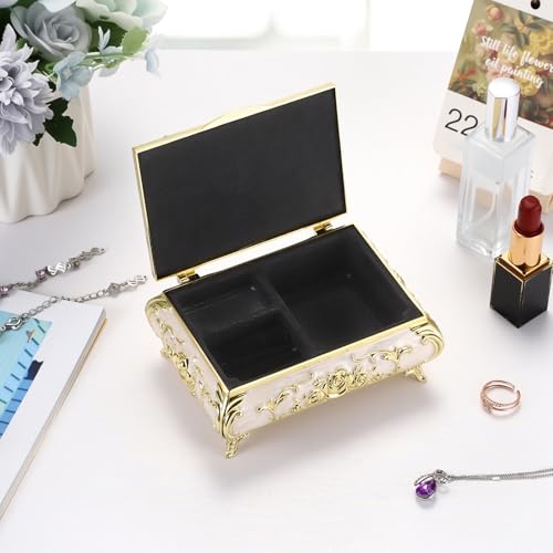 Hipiwe Metal Jewelry Organizer Box Antique Treasure Box with Rose Pattern - color: Gold, size: Medium