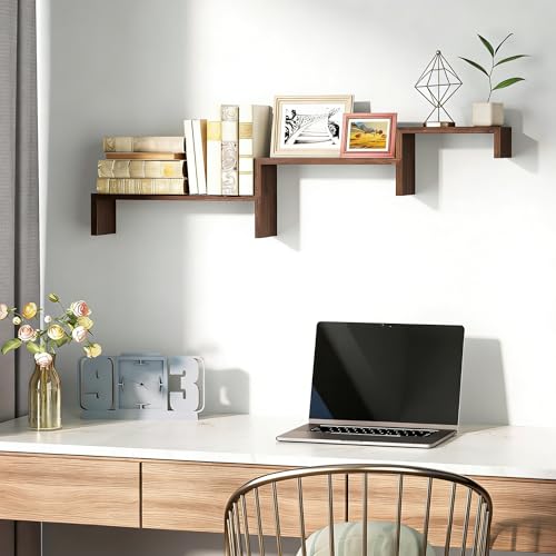 SRIWATANA Dark Brown Floating Shelves, Set of 3 Wood Wall Mounted Shelves - color: Dark Brown