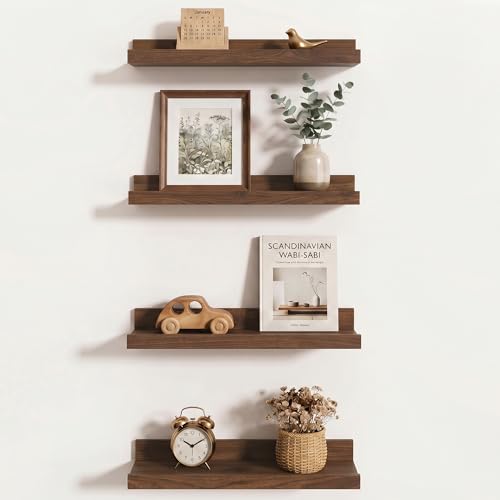 Axeman Picture Ledge Shelf, 16 Inch Walnut Floating Shelves Set of 4 - color: Walnut, size: 16 Inch