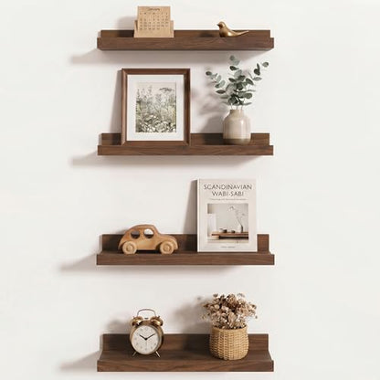 Axeman Picture Ledge Shelf, 16 Inch Walnut Floating Shelves Set of 4 - color: Walnut, size: 16 Inch
