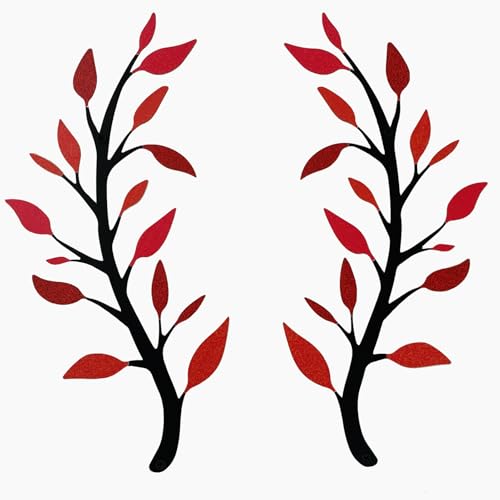 Yuzhuo 2 Pieces Metal Tree Leaf Wall Decor Branch Leaf Wall Art for Home Bedroom Living Room Iron Scroll Above The Bed Decorations (Red, L) - color: Red, size: L