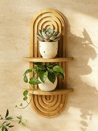 Bamworld Boho Wall Decor Plant Wall Shelf Wood Plant Holder Natural - color: Natural, size: 16.7'' -1 Pcs
