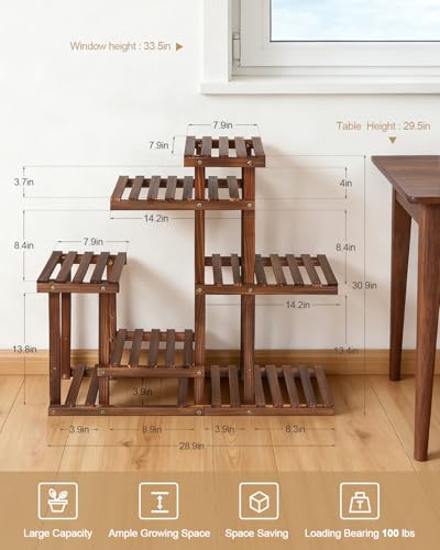6-Tier Wood Plant Stand Indoor Outdoor Multi Tier Plant Shelf Narrow