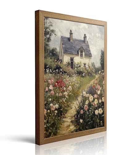Javsris Framed Vintage Cottage Garden Wall Art Farmhouse Wall DecorVintage Country Farmhouse Wildflower Nature Floral Relief Poster Print Artwork for Bedroom, Bathroom Living Room Office Home Decor 8x10in - color: Cottage Garden, size: 10"L x 8"W