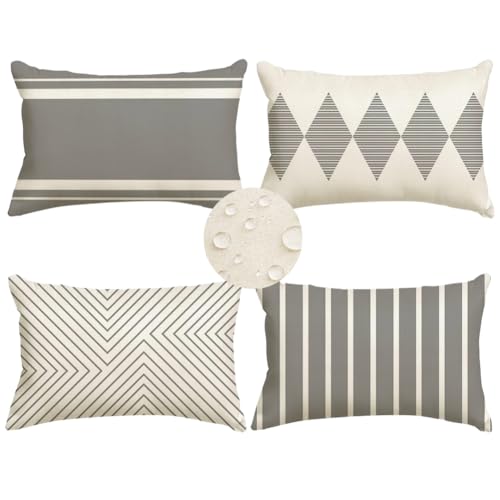 Outdoor Pillows Covers 12x20 Waterproof,Grey and Beige Set of 4(No Insert) - color: Grey and Beige, size: 20" x 12" (Pack of 4)