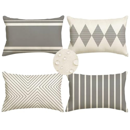 Outdoor Pillows Covers 12x20 Waterproof,Grey and Beige Set of 4(No Insert) - color: Grey and Beige, size: 20" x 12" (Pack of 4)