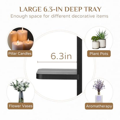 Large Black Wood Wall Candle Sconces: 19.7" Floating Shelf Design - color: Black, size: 19.7in x 6.3in