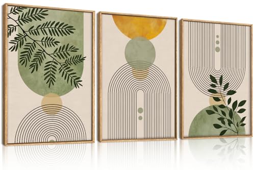 Aurlan Large Boho Sage Green Framed Canvas Wall Art Set-24"x36"x3 - color: Boho Green Arch Wall Art, size: 24"L x 36"W