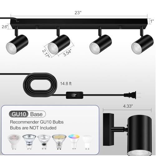 BoostArea Plug in Track Lighting, Black 4-Light LED Track Ceiling Light Kit - color: 4 Light-Black