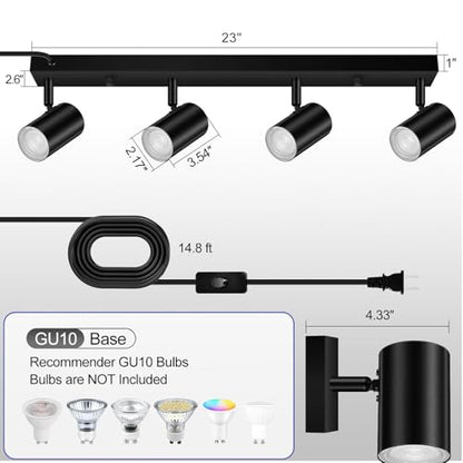 BoostArea Plug in Track Lighting, Black 4-Light LED Track Ceiling Light Kit - color: 4 Light-Black