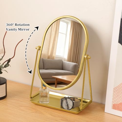 Oval Table Mirror with Storage Base Small Vanity Mirrors Gold - color: Oval-gold