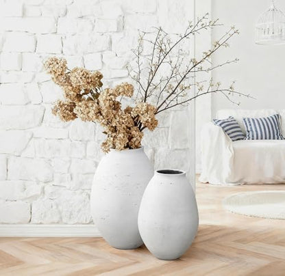 LuxenHome 13" Cement Large Floor Vase, Antique White Rustic Vases - color: White-b, size: 13 Inch
