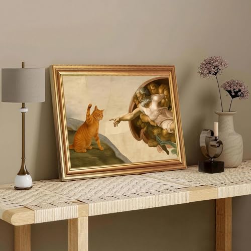 Fantasy Artists Divine Feline Encounter Gold Framed Wall Art, Easy to Hang Fade Resistant Religious Art Prints, Modern Angel & Cat Painting for Bedroom, Living Room, Bathroom, Home Office, 12x16 inch - color: Jesus Cat, size: 16"L x 12"W