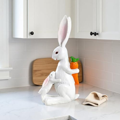 YANGMEI White Resin Easter Rabbit Statue, Snuggling Bunnies with Carrot Easter Figurine, Spring Holiday Tabletop Home Garden Decoratio - color: A