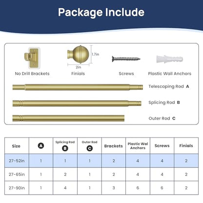 ENJOYBASICS 2 Pack 28-48" No Drill Curtain Rods, Renter Friendly, Gold - color: Gold, size: 27-52''