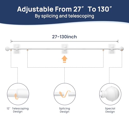 ENJOYBASICS Curtain Rods No Drilling for Renter, 28-120" Adjustable, White - color: White, size: 27-130"
