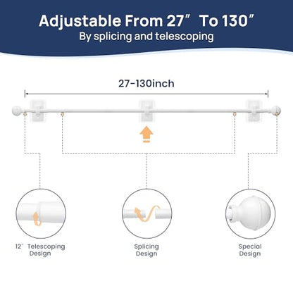 ENJOYBASICS Curtain Rods No Drilling for Renter, 28-120" Adjustable, White - color: White, size: 27-130"