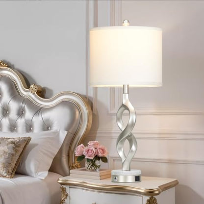 Cinyirong 30" Tall Silver Sculptural Table Lamp for Living Room & Bedroom - color: Silver (1 Pack)