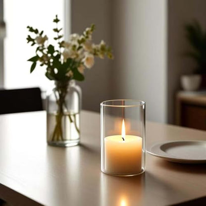 CYS EXCEL 6 PCS (H:6" D:3") Open Ended Glass Hurricane Candleholder Tube Shade | Multiple Size Choices Open Flame Candle Chimney Tube Cover | Bottomless Cylinder - size: 3" wide x 6" tall