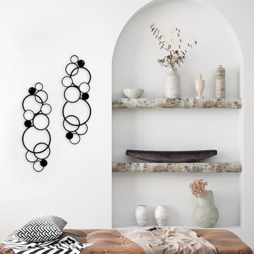 ELENWYNN 2 Pcs Abstract Metal Wall Decor, Minimalist Hanging Single Line Art, Modern Geometrical Sculptures Painting for Living Room Bedroom Bathroom Study Home Ornamental-Black,17.3x5.7in - color: 2-Pcs Abstract Circle