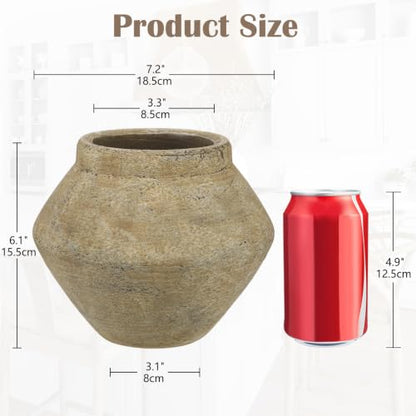 Briful Rustic Ceramic Vase 6'' Decorative Farmhouse Table Vase, Brown - color: Brown#747