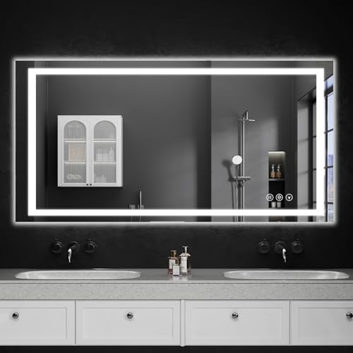 50"x30" LED Bathroom Mirror with Lights, Dimmable，Anti-Fog，Bathroom Vanity Mirror for Wall, Backlit + Front Lit, Memory Function, Shatter-Proof，Tempered Glass - size: 30"L x 50"W