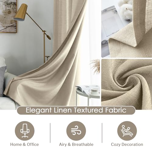 Melodieux Tan Semi Sheer Curtains 63 Inch Length for Living Room, Linen Rustic Bedroom Privacy Window Grommet Sheer Drapes, 52 by 63 Inch, 2 Panels - color: Tan, size: 52"W x 63"L (Pack of 2)