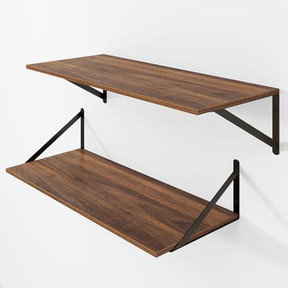 Heimlove 28W x 12D Deep Floating Shelves Set of 2 Walnut - color: Walnut With Black Metal Bracket, size: 28Wx12Dx5.8H
