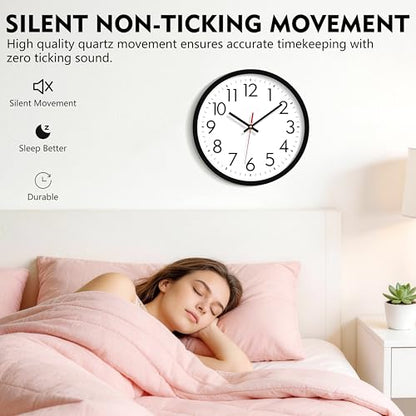 Lumuasky Wall Clock Silent Non-Ticking 12 Inch Quartz Battery Operated Round Analog Wall Clock with Easy to Read Large Numbers for Classroom,School, Office, Living Room, Bedroom,Kitchen - color: Red Second, size: 12 Inch