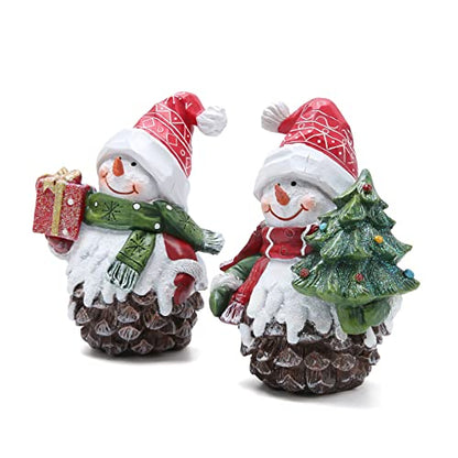 Hodao 2 PCS Christmas Pine Cone Snowman Decoration, Winter Snowman Figurine - color: White-brown