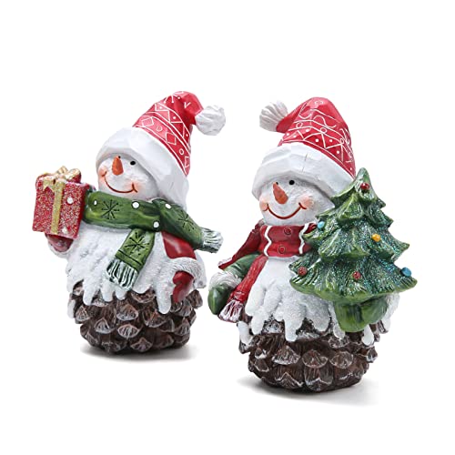 Hodao 2 PCS Christmas Pine Cone Snowman Decoration, Winter Snowman Figurine - color: White-brown