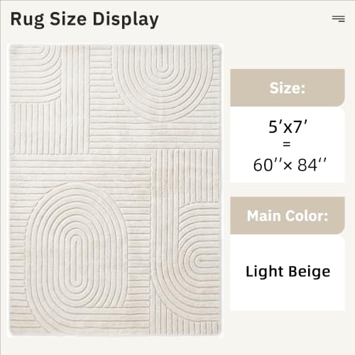 5x7 Solid Beige Area Rugs for Living Room, Geometric Washable Rug - color: Light Beige, size: 5' x 7' (Rectangular)
