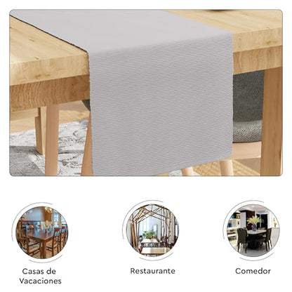 Encasa XO Table Runner, Yarn Dyed Ribbed Cotton 13"x72" - color: Light Grey, size: 13x72 in