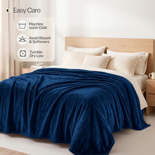 Soft Fleece Blanket for Bed Queen Size Navy (90x90 Inch) - color: Navy, size: Queen (90x90 Inch)