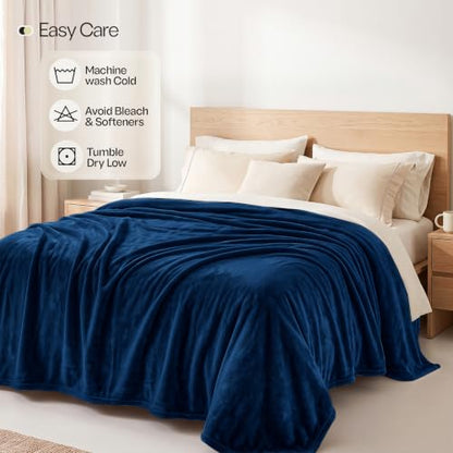 Soft Fleece Blanket for Bed King Size Navy (90x102 Inch) - color: Navy, size: King (90x102 Inch)