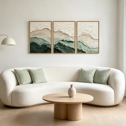 Aurlan 3D Textured Green Abstrcat Ocean Framed Canvas Wall Art 16x24 Inch - color: Green Beige (3D Textured), size: 16"L x 24"W