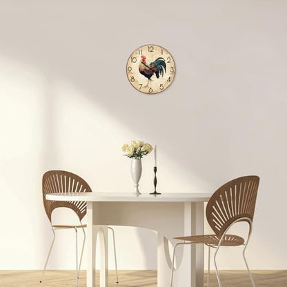 XNM 12 Inch Glass Rooster Wall Clocks Battery Operated - color: Brown Rooster, size: 12 Inch